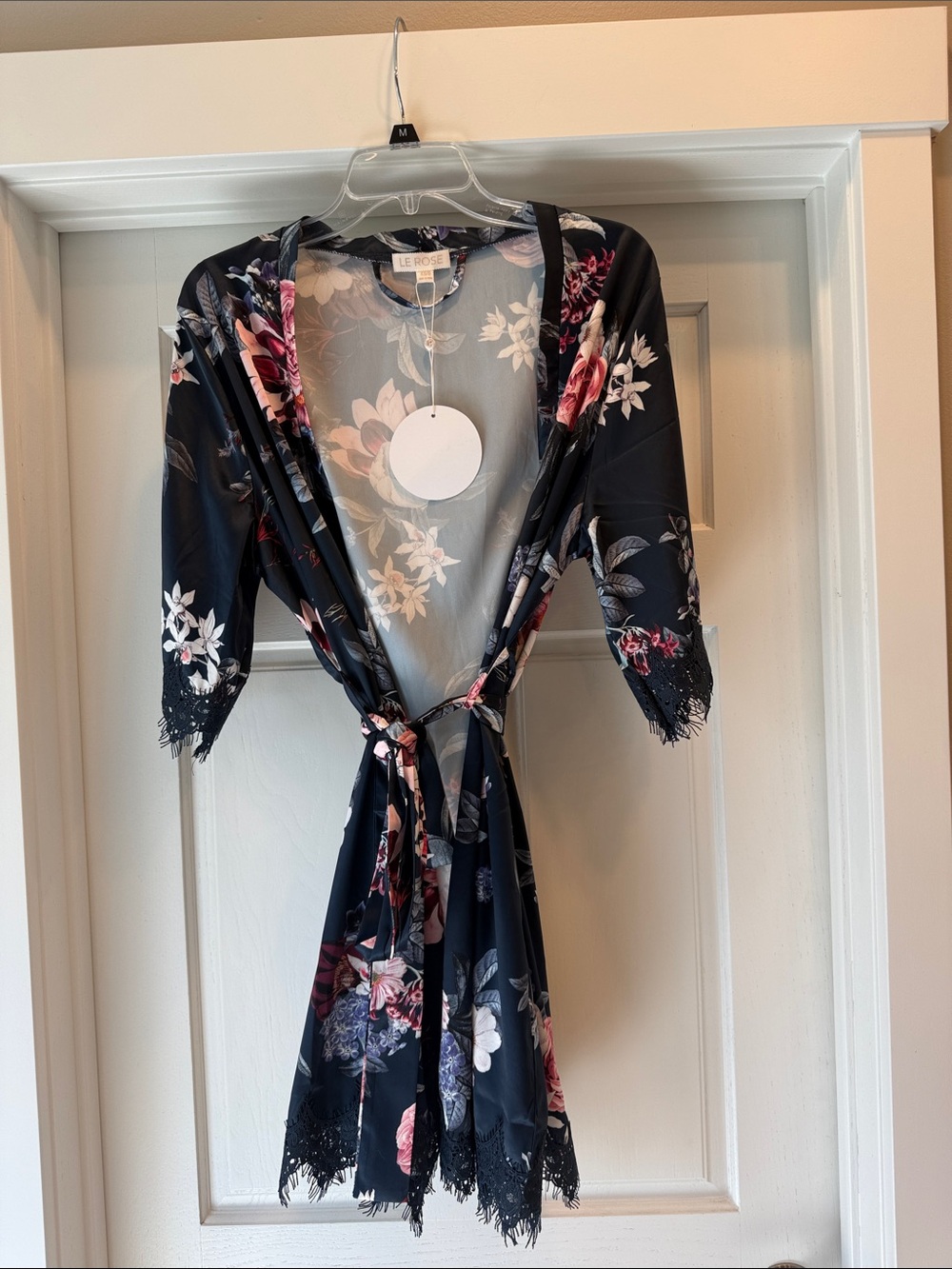 Le Rose Floral Satin Robe - Navy Floral